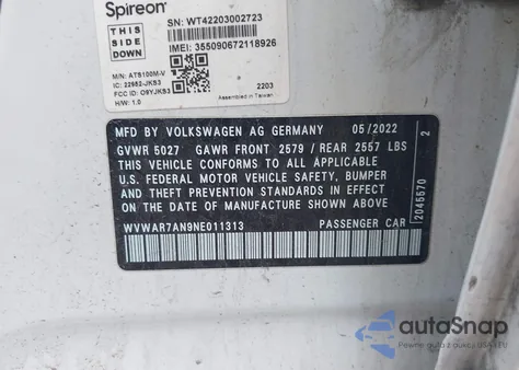 2022 Volkswagen Arteon Sel R-Line из США, поврежденный, VIN WVWAR7AN9NE011313